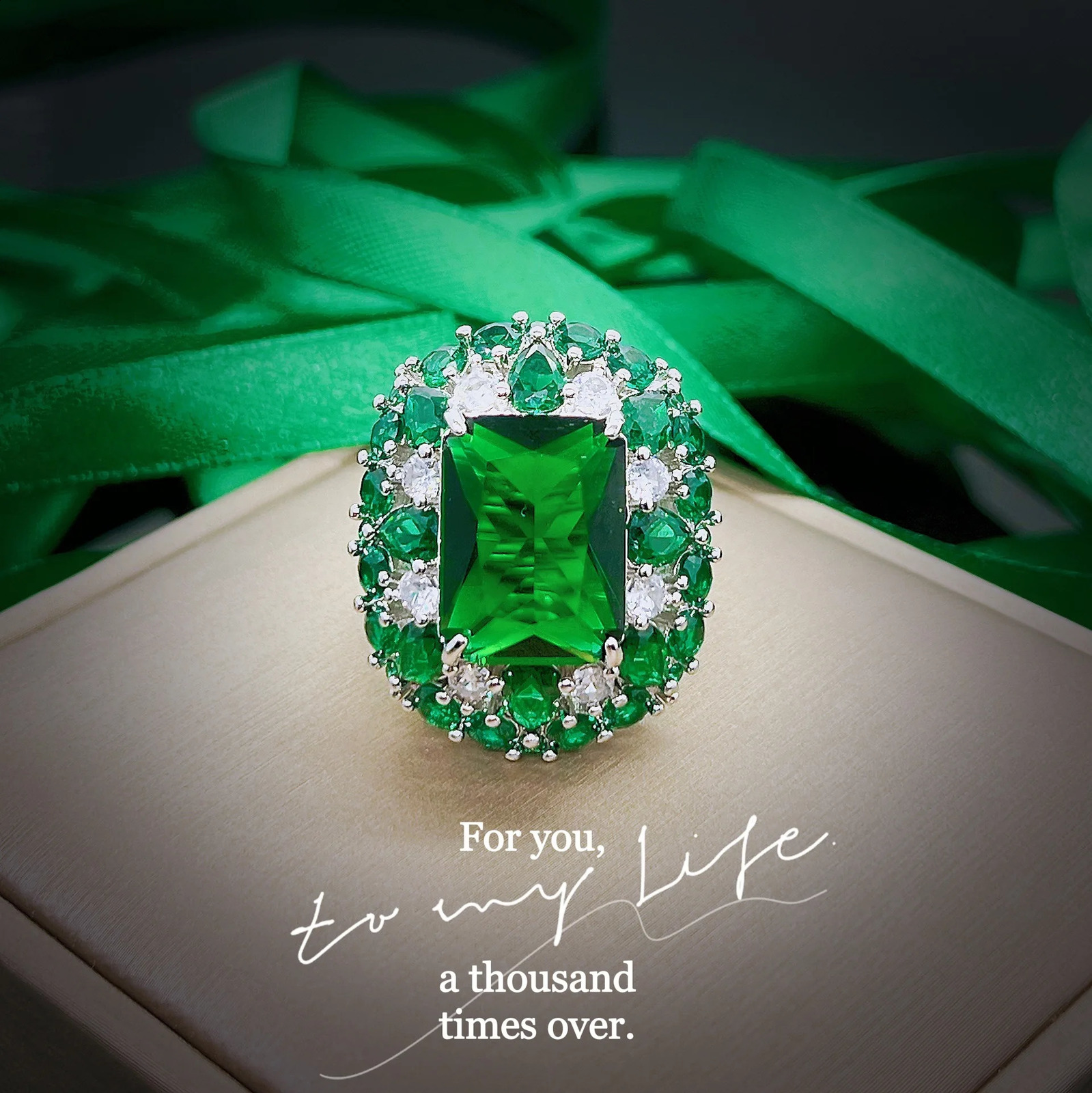 100% 18 K White Gold Rings for Women Created Natural Emerald Gemstone Diamond Wedding Engagement Ring Fine Jewelry Gold250122 - view 4