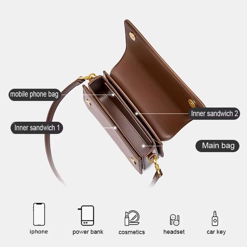 New Women's Single Shoulder Crossbody Lady Cowhide Split Leather Handbag Fashionable And High Quality Underarm Messenger Bag