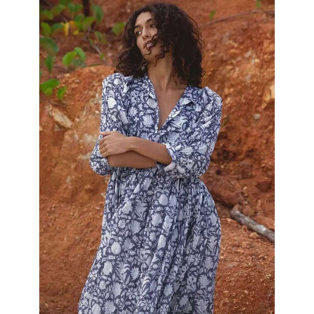 Spring Oversized Holiday V Collar Half Sleeve Loose Midi Large Size Casual Printing Long Dress Boho Vestidos