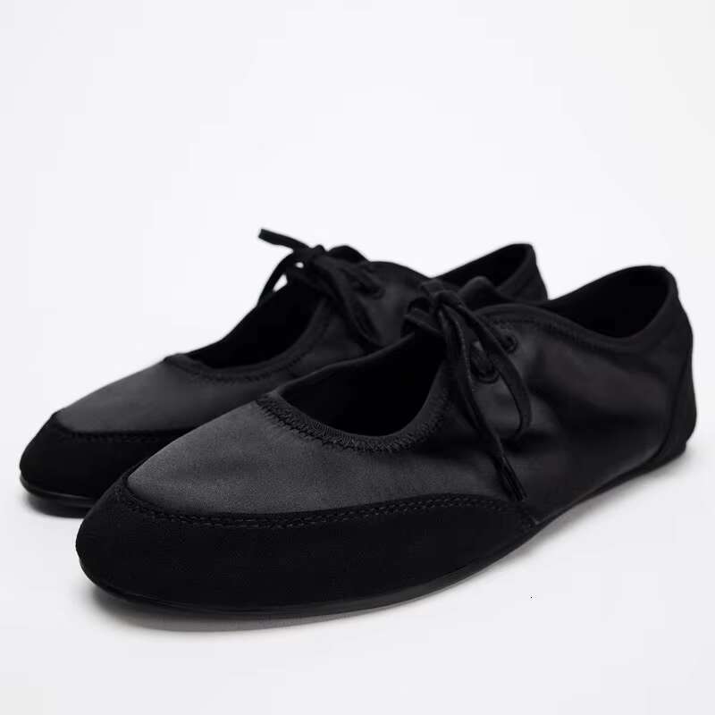 2024 Designer Brand Women Ballet Flats Soft Leather Fashion Shallow Round Toe Autumn Daily Lady Shoes Lace Up Casual Loafers