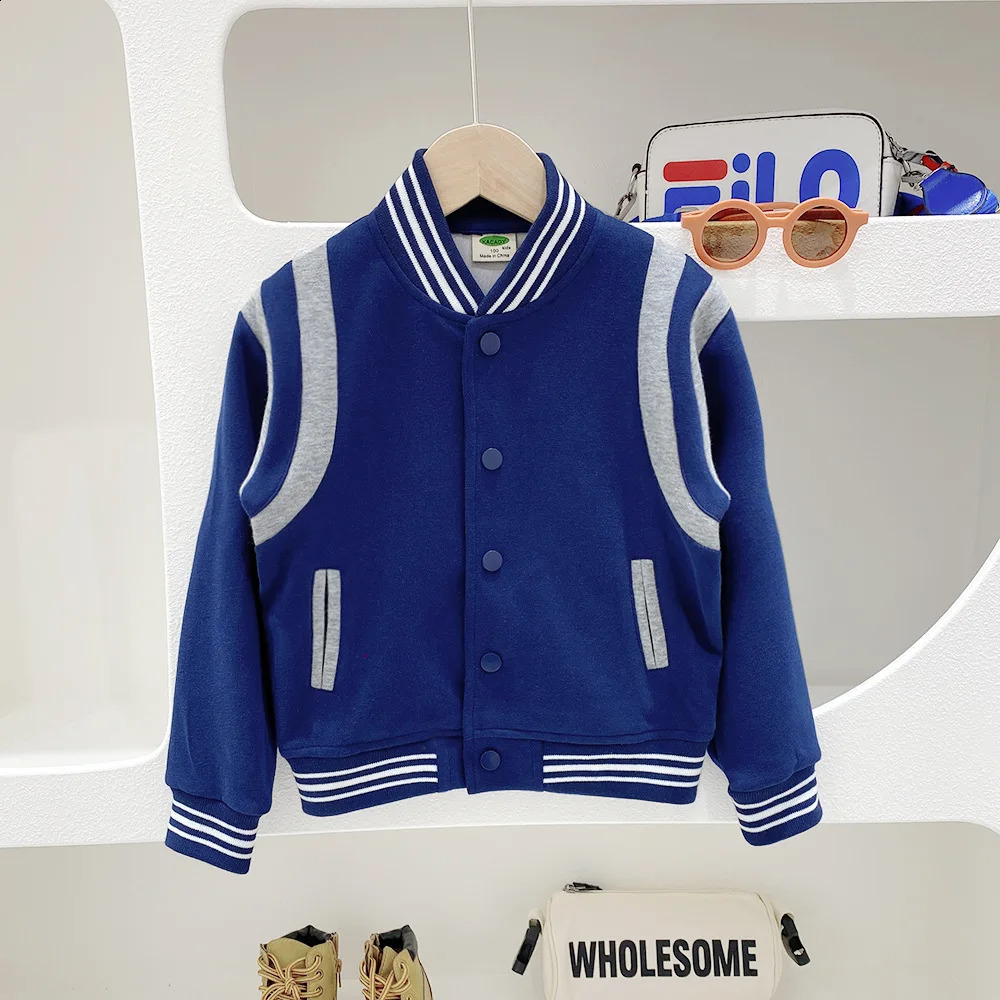 Spring Autumn Kid Boys Jackets Single Breasted Stirped Elastic Hem Stand Collar Children Outerwear Students Coats 250117