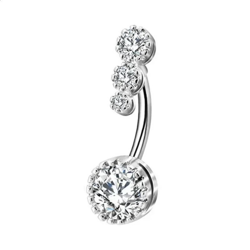 Zircon Heart Belly Button Rings for Women Nombril Ombligo Navel Ring Steel Barbell Crystal Round Body Piercing Jewelry 250110