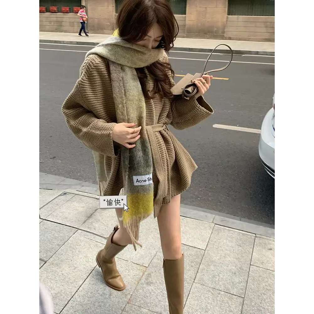 Autumn New Lazy Knitted Jacket High-End Sense Of Niche Temperament Was Thin Soft Waxy Lace-Up Sweater Cardigan Top Women D1438