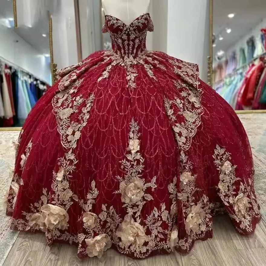 Sexy Red Vestidos De 15 Quinceanera Sequined Ruffles Lace-Up Backless Ball Gown Tull Sweet Vestido De Princesas Customized