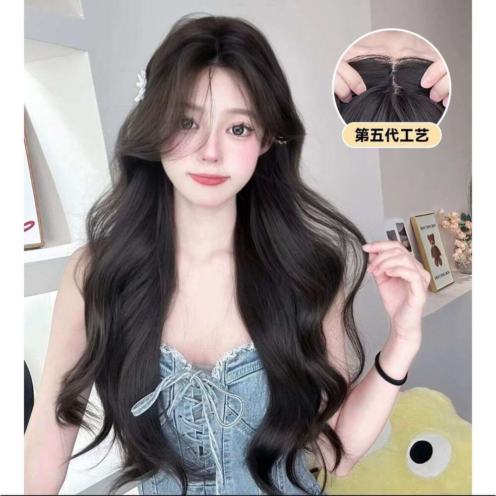 Lace Front Wig Cover T Shape New Product Small Lace Wig Women S Full Head Cover Mid Split Fluffy Figure Eight Bangs Long Curly Hair Straight Hair Wig