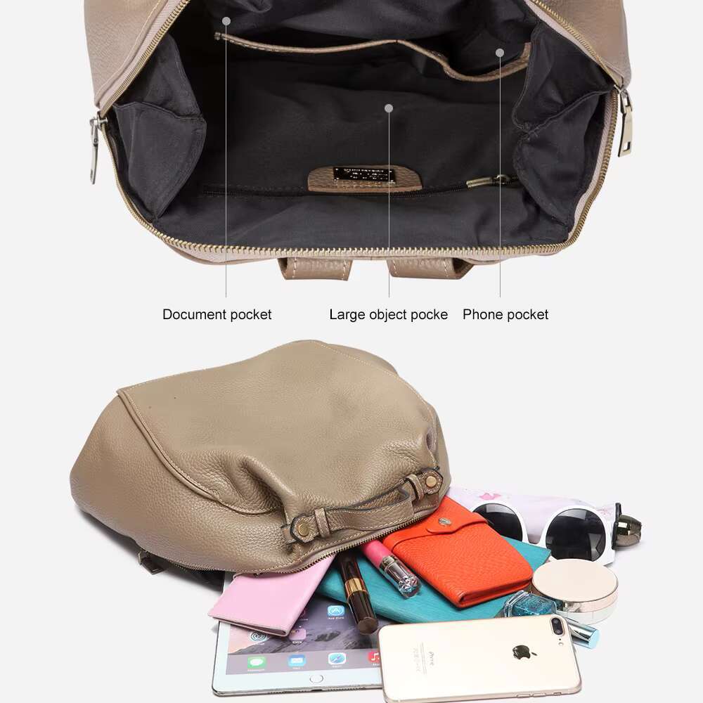 Zency Women Stylish Classic Backpack Khaki Genuine Leather Knapsack Satchel Purse Roomy With Pockets Fit A4 Ipad 9.7'' Rucksack