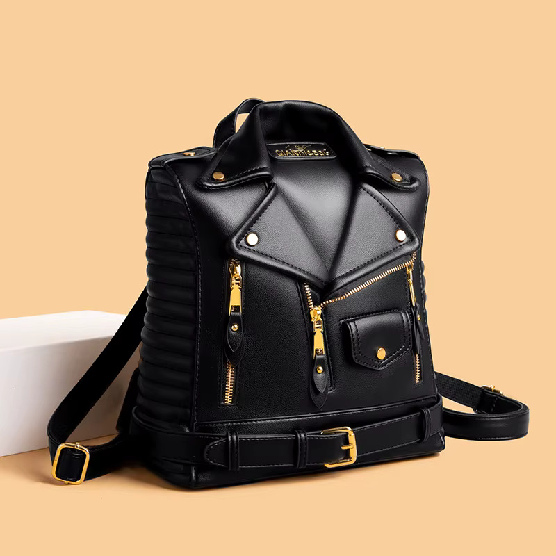 Jacket Design Backpack For Women Fashion Personalized Motor Rivet Designer Ladies Punk Travel Girls School Bag