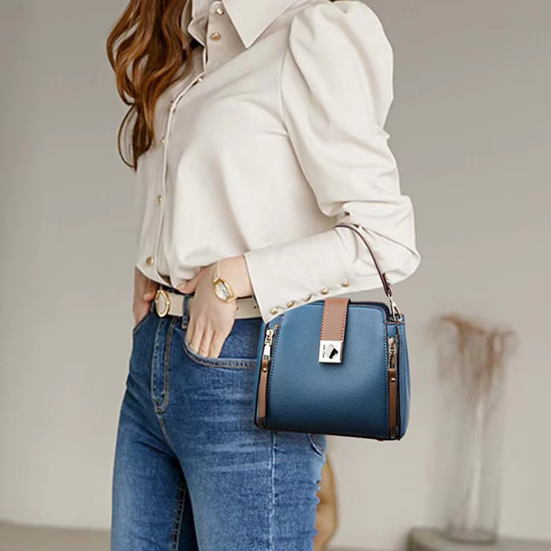 Fashion Handle For Women PU Leather Crossbody Bag Large Capacity Bucket Shoulder Handbag Middle-Aged Mommy Bags Tote Purse