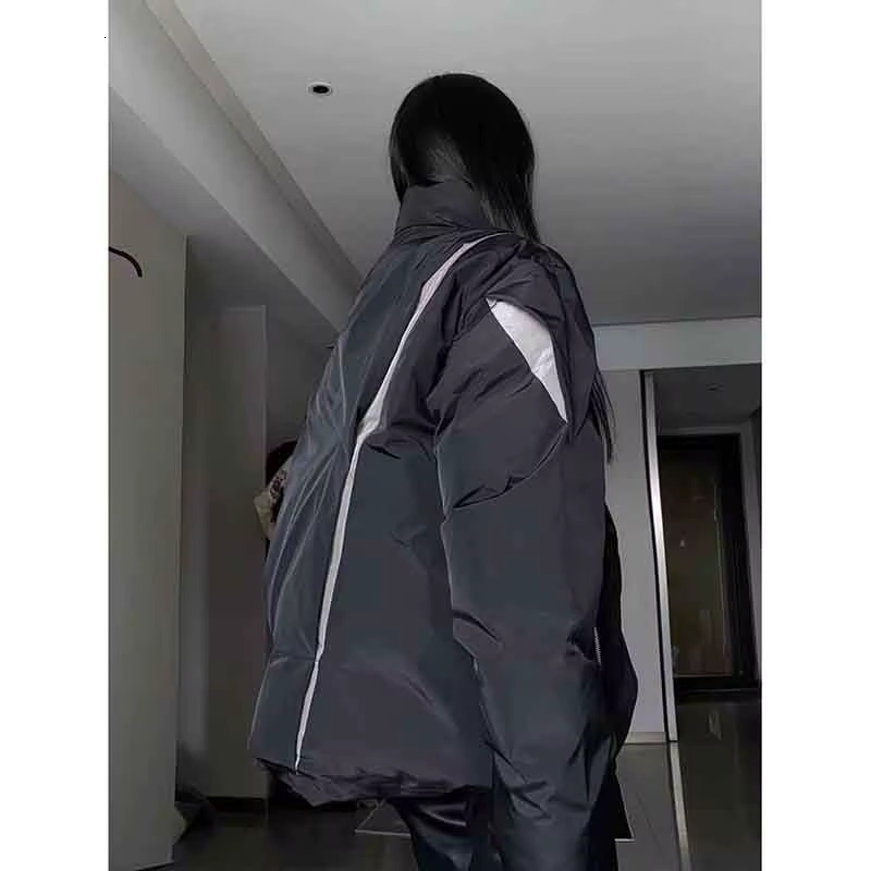 Y2k Fashion Patchwork Women Short Parkas Bf Korean Loose Streetwear Irregular Zipper Coat Stand Collar Long Sleeve Jackets