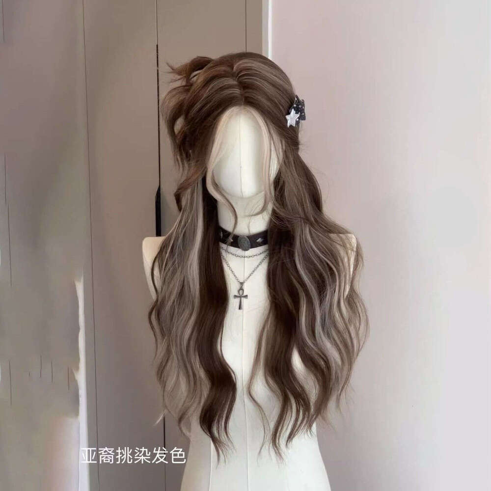 Lace Front Wig Cover T Shape Kuku Princess Small Lace Wig Female Long Curled Grey Gold Pickled Natural Full Head American Asian Hair Set