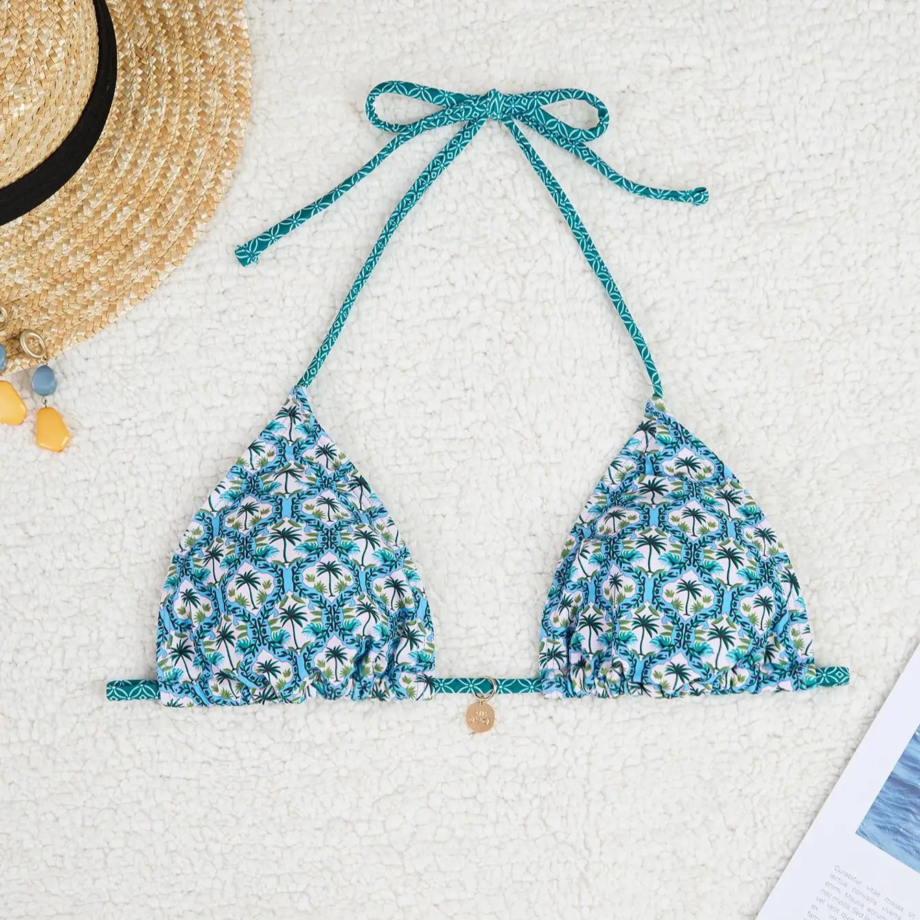 Print Flower Swimwear Blue Girl Bikini Suit Tie Straps Female Summer Beach Set Low Waist Shorts With Bra 2 pieces suit 250122