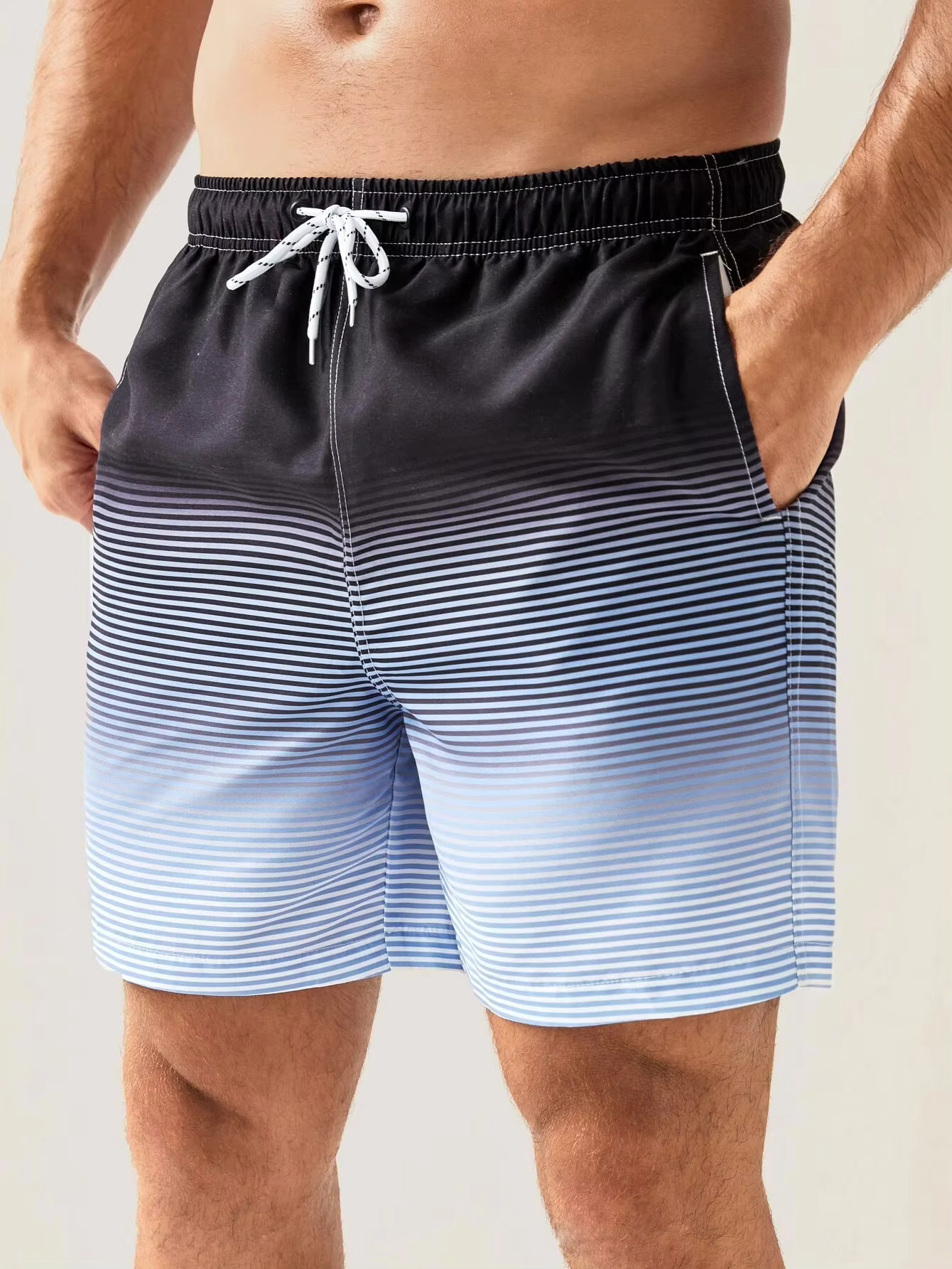 New4 Summer New Hawaii Vacation Men's Casual 3D Printed Striped Gradient Swimming Pants Beach Shorts