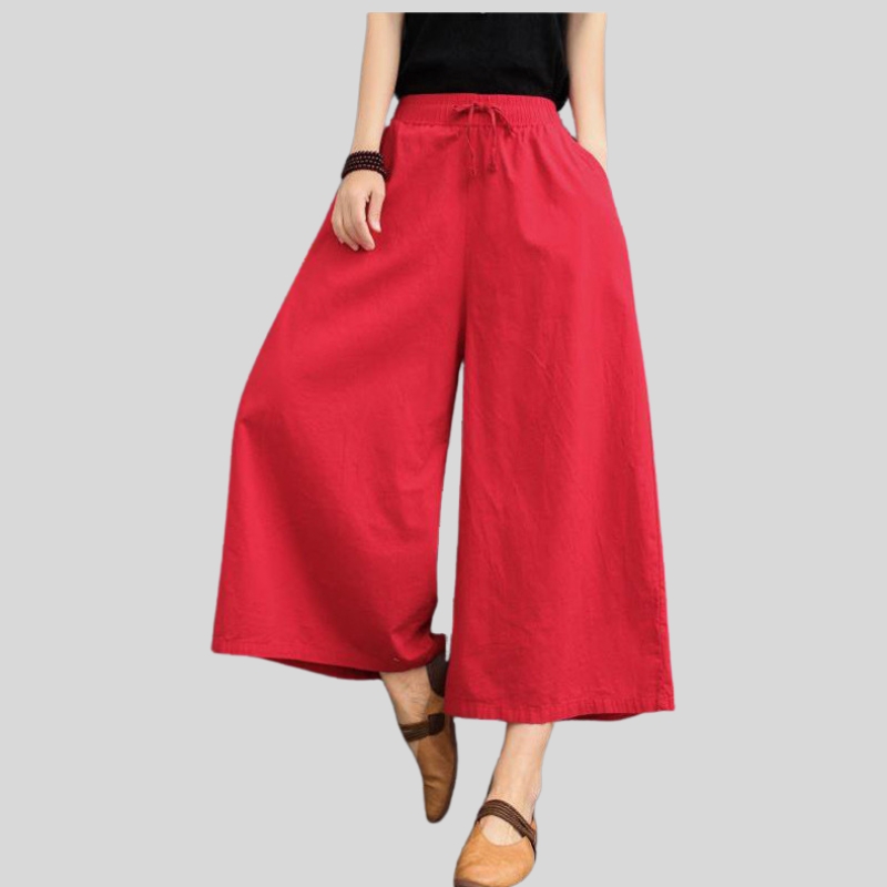 New washed cotton and linen wide-leg pants large size new loose summer thin linen eight-point casual versatile loose cool skirt pants