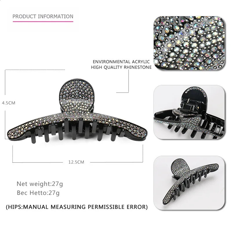 Charms Spark Rhinestones Hair Claw Clip for Women Girls Good Hair Accessory Ornament Jewelry Tiara for Ponytail Holder Party 250120