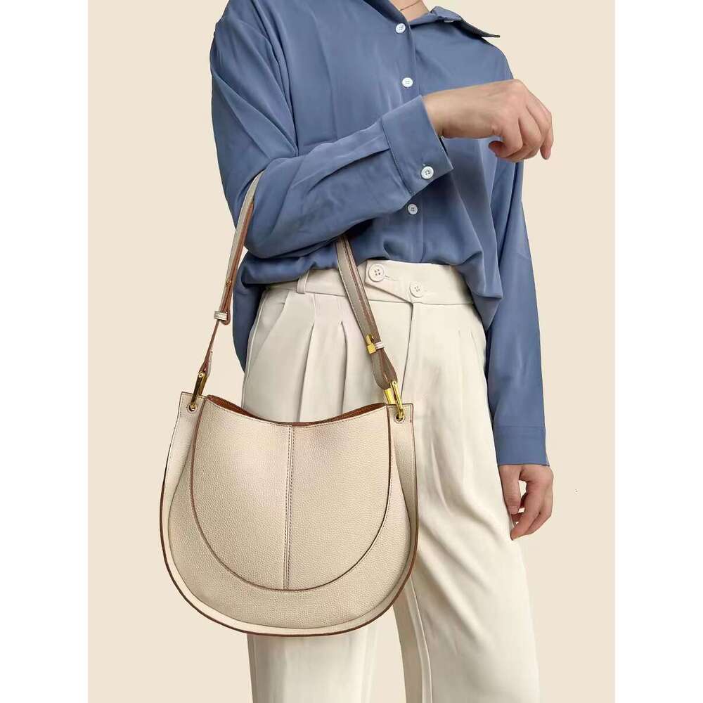 2024 Soft Leather Double Layer Cowhide Light Women's Bag New Trendy Large Capacity One Shoulder Crossbody Bucket