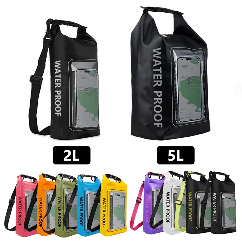 2L 5L Dry Bag Touch Screen Waterproof Bags Beach Phone Pouch For Trekking Drifting Rafting Surfing Kayaking Outdoor Sports 250121