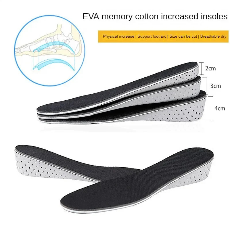 4cm3cm2cm Increasing Heel Lifting Inserts Unisex EVA Insoles Breathable Memory Foam Full Half Cushion Increase Shoes Lift Pads 250121