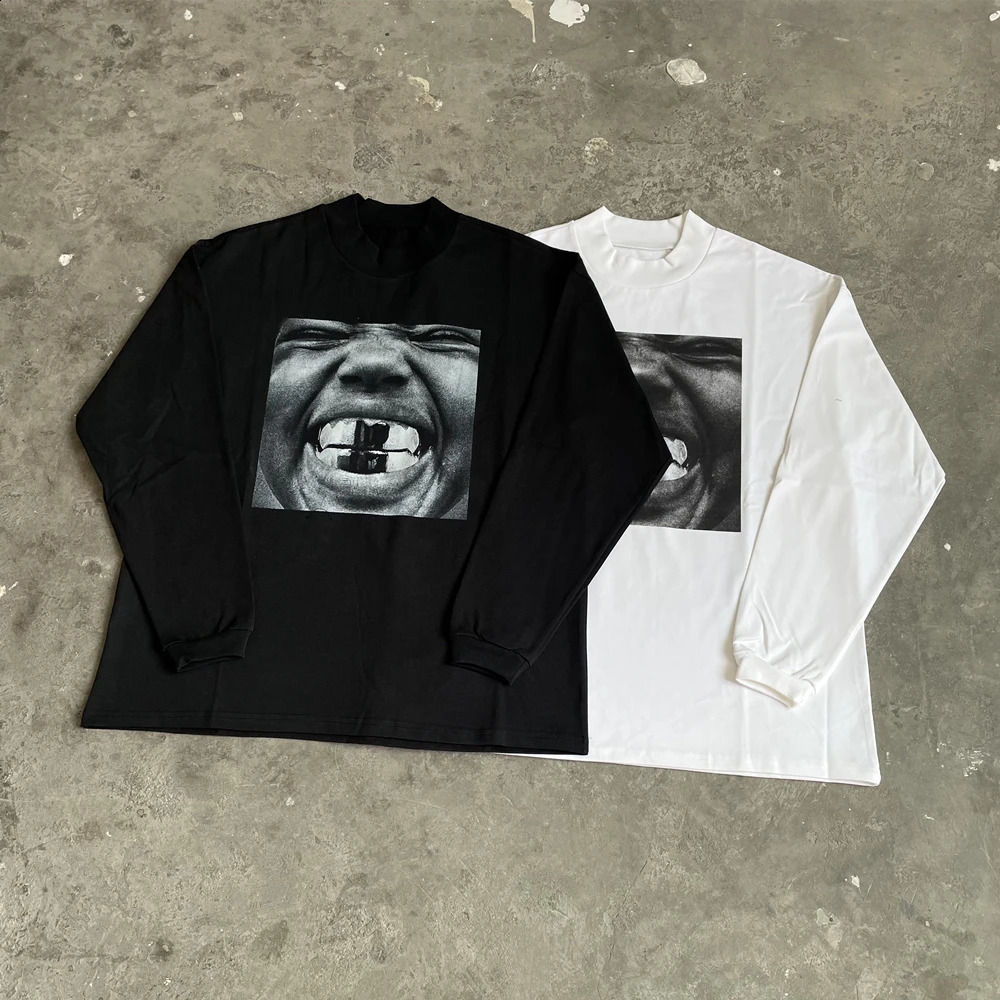 Yao888 Graphics Print Vintage Fashion Cotton Long Sleeve Men Tops Pullover Streetwear Oversize High Quality T Shirt For 250108