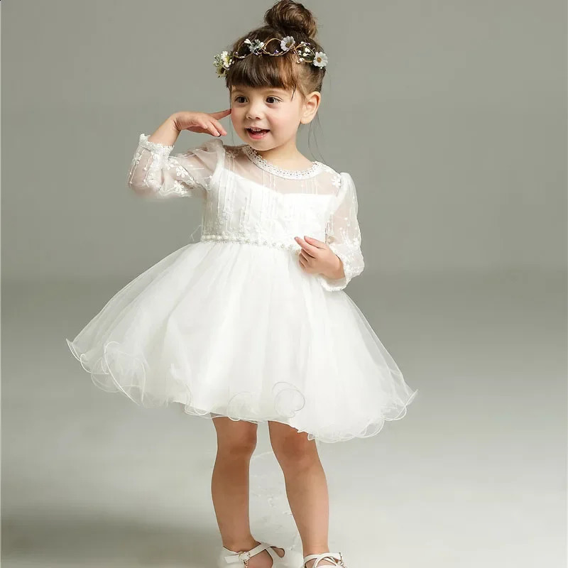 Baby Girls Dress 0-2 Years Old Birthday Wedding Gauze Skirt White Color Baby Baptismal Dress White Princess Dresses Christening 250115