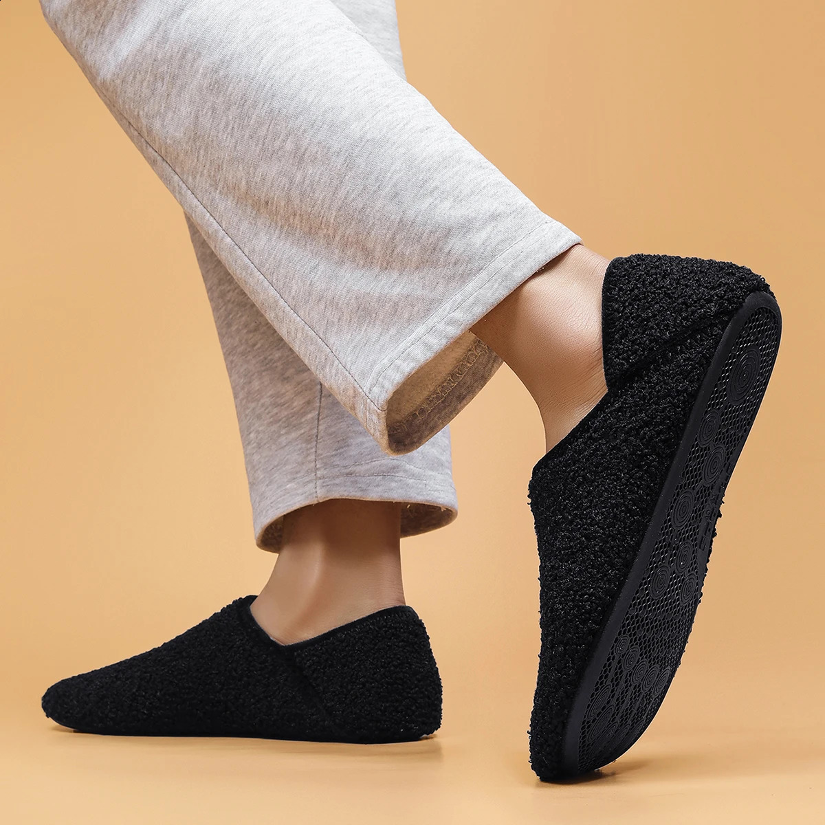 Indoor household shoes mens slippers softsoled casual nonslip lightweight fleece cotton 250117