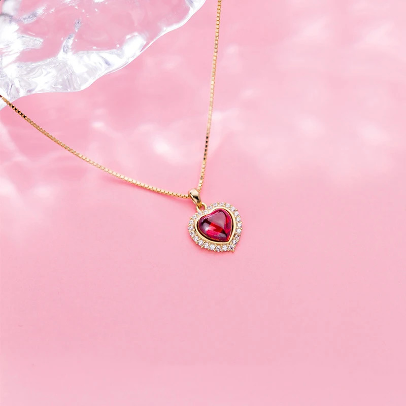 WANTME 925 Sterling Silver Romantic Sweet Red Agate Love Heart Pendant Charm Necklace for Women Wedding Anniversary Fine Jewelry 250117