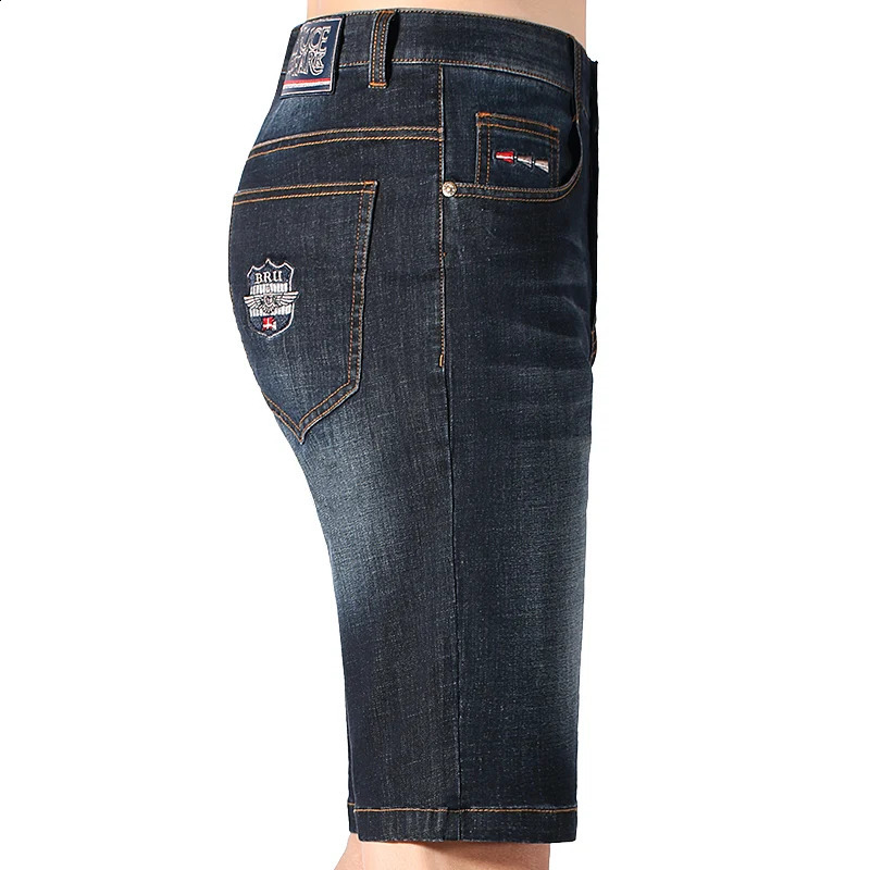 2025 Summer Mid Waist Jeans Shorts For Men Fashion Knee Lenght Denim Short Stretch Straight Cotton Mens Big Size 40 250120