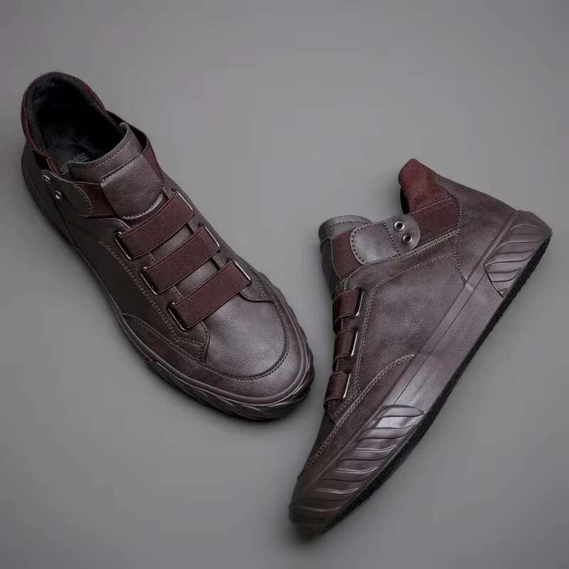 Men's Leather Korean Trend Comfortable Loafer Shoes British Fashion High Top Sneakers New Moccasins Men