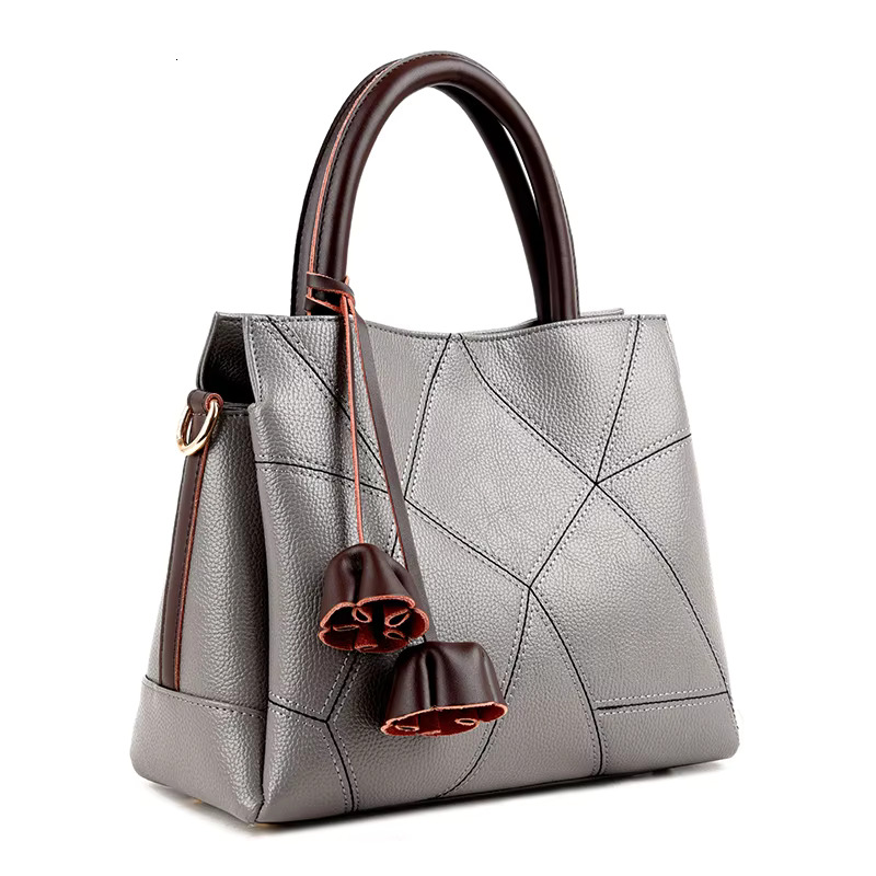 Hot Sale Cowhide Ladies 2023 Women Wer Design Handbags Genuine Leather Tote Bag Patchwork Shoulder Crossbody Bags Gray