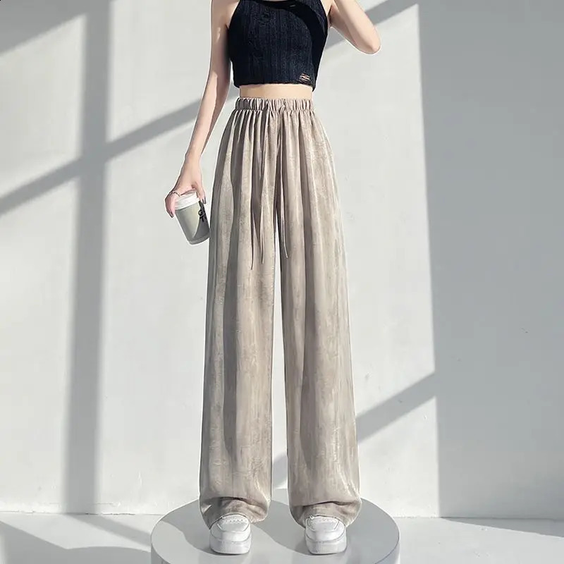 Spring Summer Simplicity Office Lady Tie Dye Solid Color Wide Leg Women Fashion High Waist Straight Trend Allmatch Casual Pants 250122