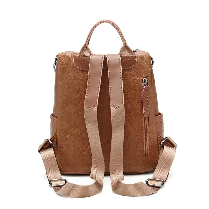 A4 High Quality Black Brown Red Lightweight PU Leather Women's Backpack Female Teenager Girl Lady Travel Shoulder Bags M2768-13
