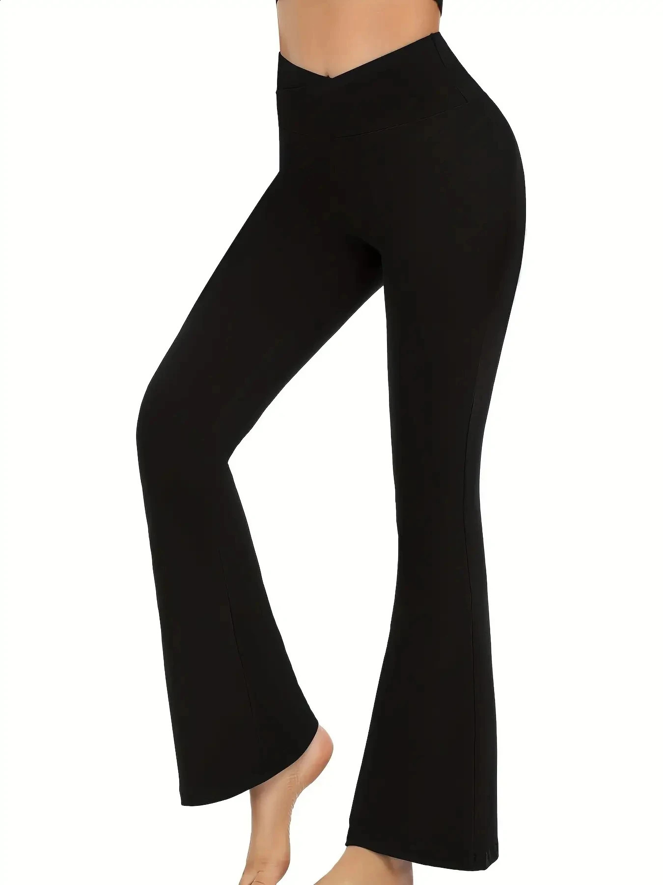 Crossover Flare Leggings for WomenHigh Waist V Cross Bootcut Bell Bottoms Tummy Control Yoga Pants 250118