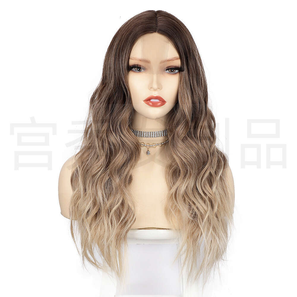 Lace Front Wig Cover T Shape Women S Front Small Lace Wig Center Split Large Wave Long Curly Hair Chemical Fiber Headband