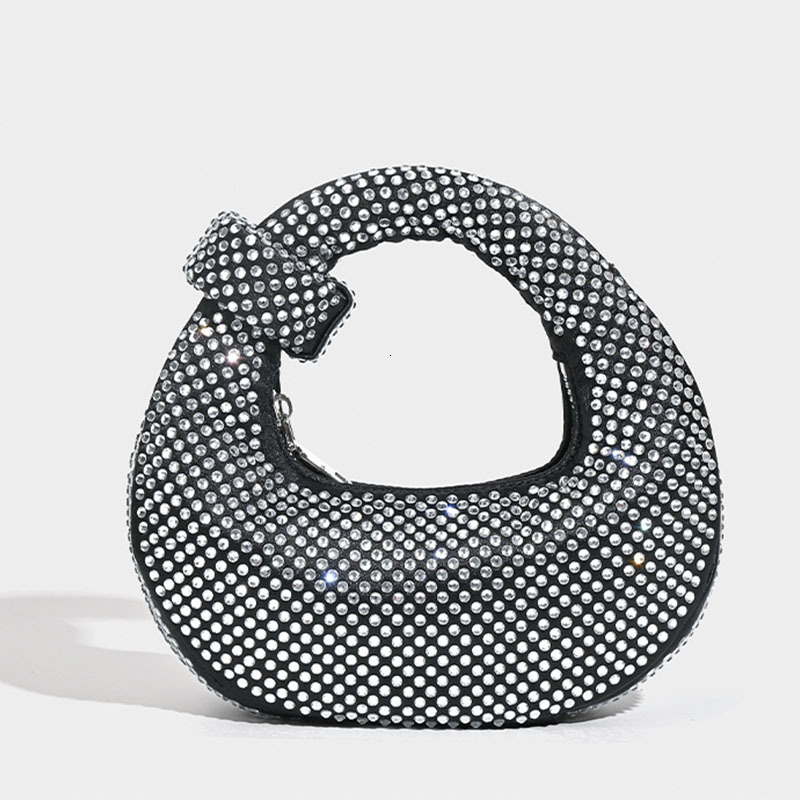Small Niche Design Full Diamond Dumpling Hand-Held French Socialite Dinner Bag, Casual Versatile Handbag, Rhinestone Bag
