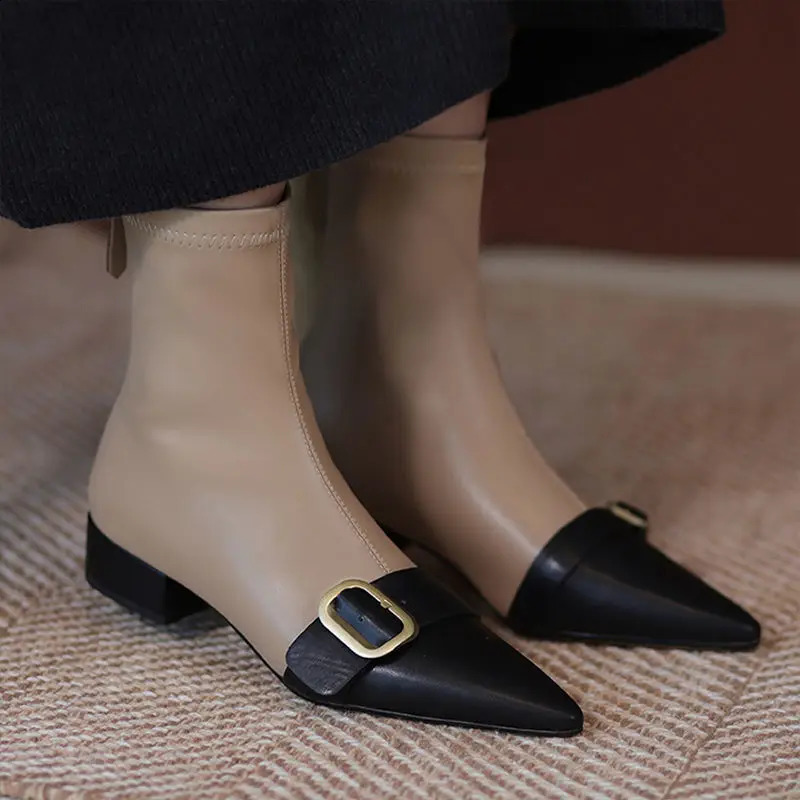 Footwear Black Short Shoes for Women Elegant with Low Heels Booties Work Female Ankle Boots Pointed Toe er Autumn 250122