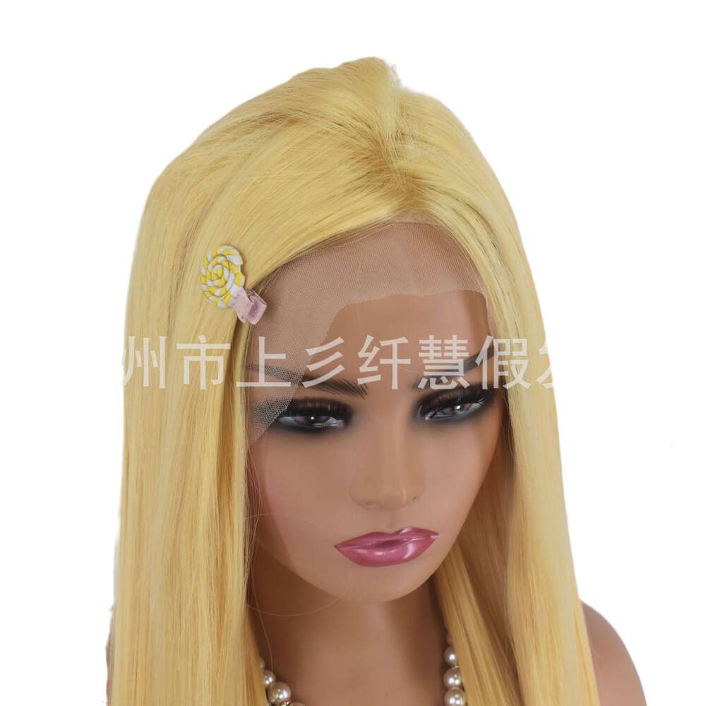 Lace Front Wig Cover T Shape Wig New Front Lace Women S Long Straight Hair Red Gold High Temperature Matte Synthetic Silk Headband