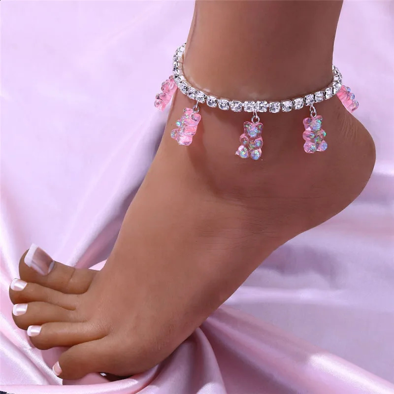 Huitan selling resin bear anklet rhinestone chain fashionable womens anklet foot accessories Western style jewelry 250110