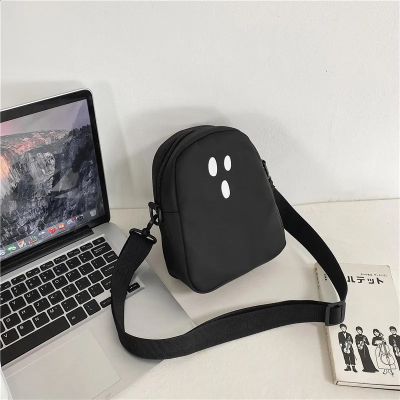 Black White Funny Cute Ghost Kawaii Women Canvas Bag Cartoon Harajuku Chic Ins Shopper Bag Women Shoulder Bags Large Capacity 250121