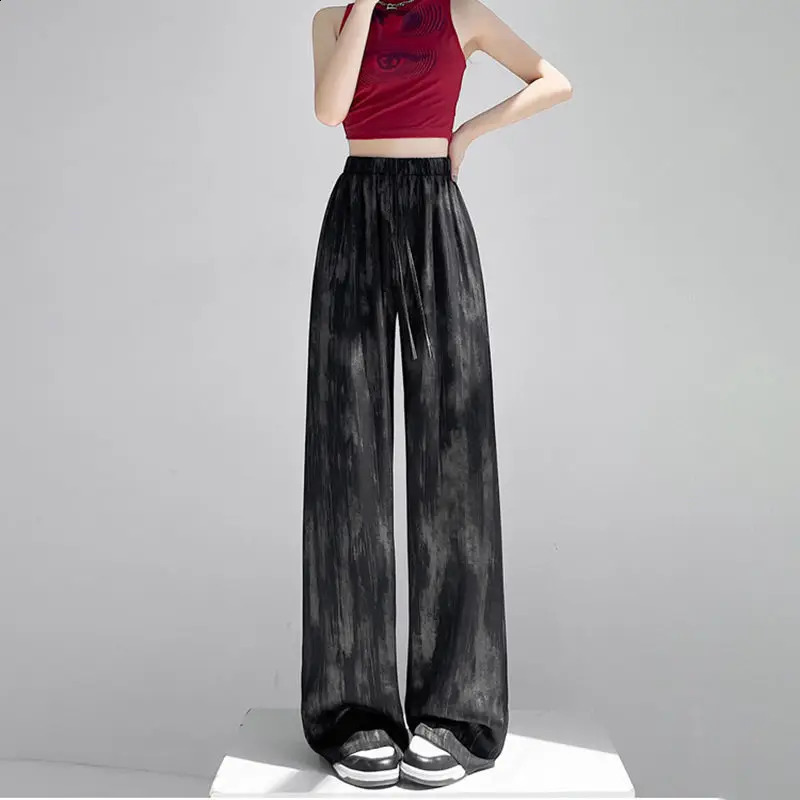 Spring Summer Simplicity Office Lady Tie Dye Solid Color Wide Leg Women Fashion High Waist Straight Trend Allmatch Casual Pants 250122