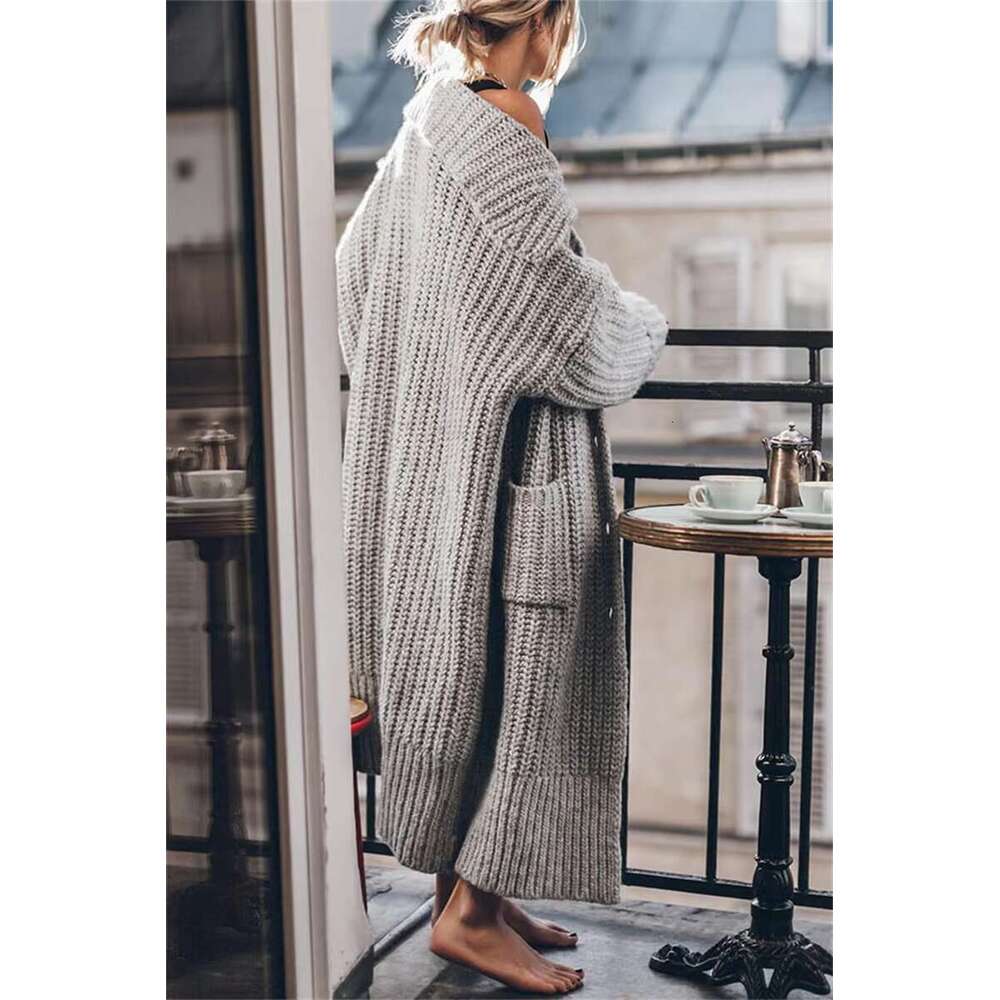 Women's Autumn And Winter Maxi Cardigans Single Breasted Oversized Sweaters Solid Color Large Collar Boho Long Knitwear