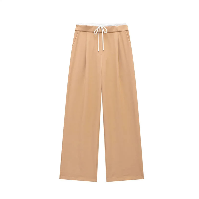 SIYANG Women Fashion Vintage Solid Straight Pants Side Zipper Drawstring Casual Trousers Spring Female Wide Leg 250120