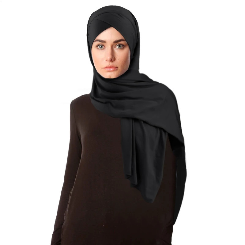 Non-Slip Muslim Cross Tie Jersey Instant Hijab Good Stitch Stretchy Scarf Breathable Islam Long Shawl Headband Plain Turban 250121