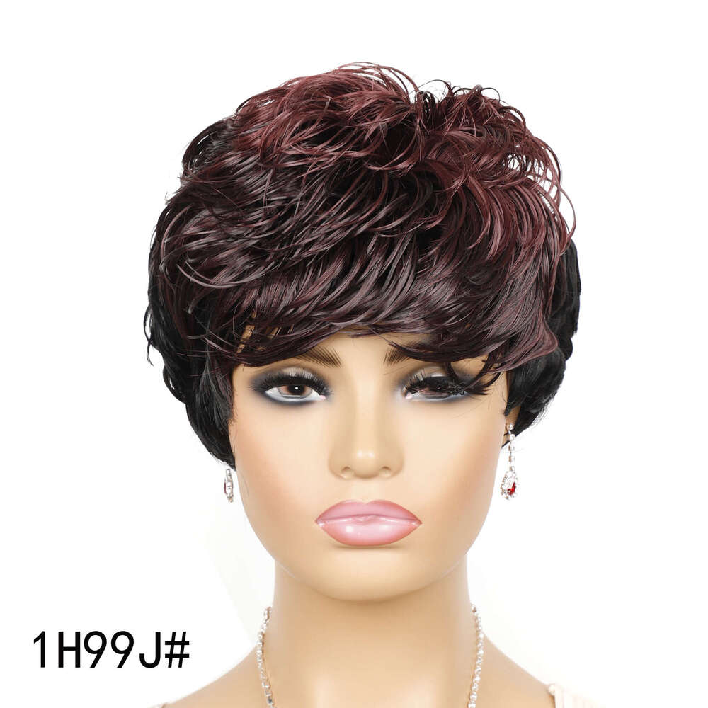 Lace Front Wig Cover T Shape Short Wig Dyed Curly Hair With Colorful Bangs Women S Short Headband