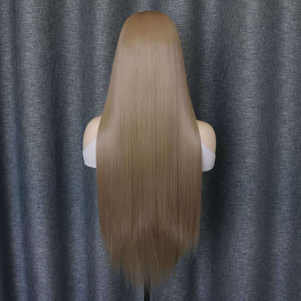 Lace Front Wig Cover T Shape Chemical Wig Fashionable Women S Front Lace Split Sand Gold Long Hair Chemical Fiber Semi Nized Headband