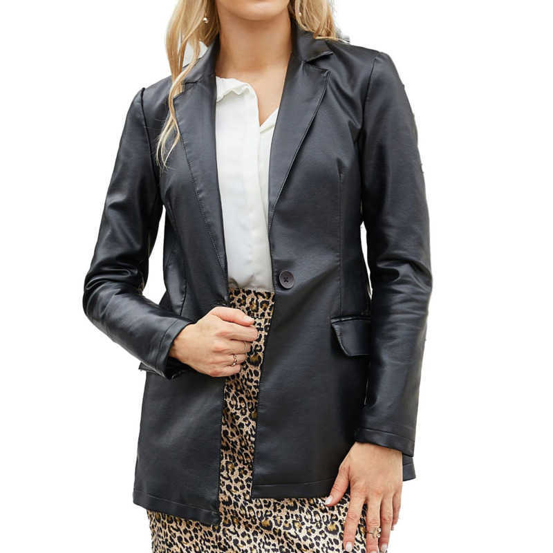 New Little Suit Long Sleeve Coat Womens Single Button Commuter Casual Solid Leather Coat Womens Leather Womens Jacket 241209