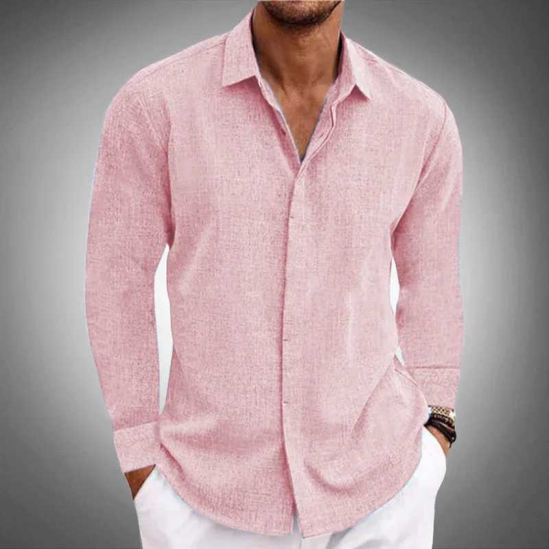 Spring and autumn hot sell new European and American mens casual button-down lapel solid color loose Long-sleeved shirt M250121