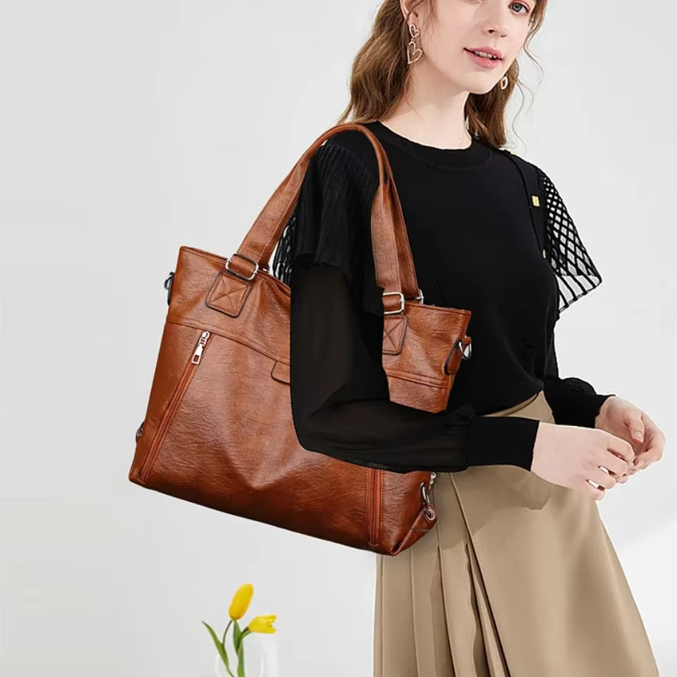 Fashion Retro Women's Handbag Trendy Shoulder Bag, Multi-Layer Tote Large Capacity Crossbody Bag