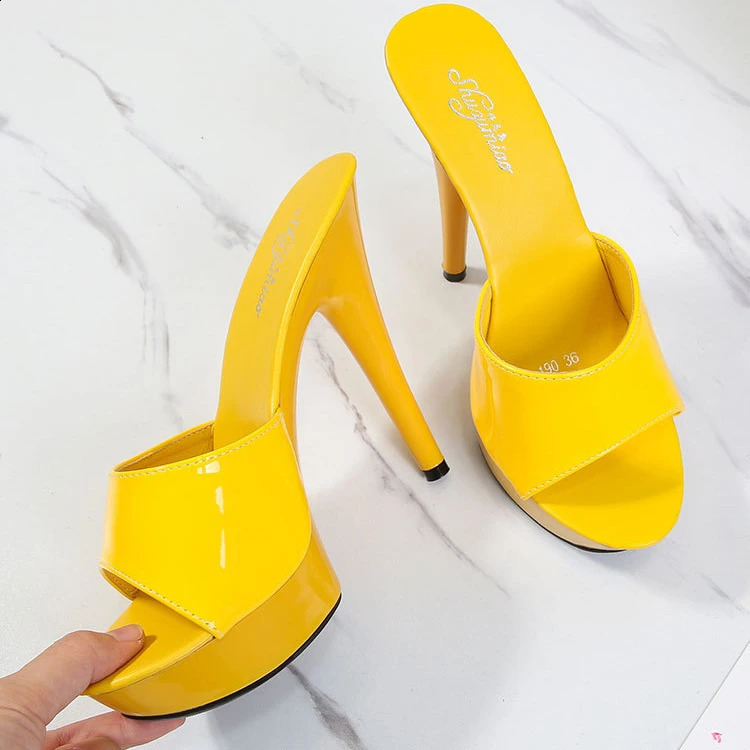 Slipper Summer Black High Heels 13 CM Color Club Sexy Platform Thin Party Girl Show Sandals Size 3443 250118
