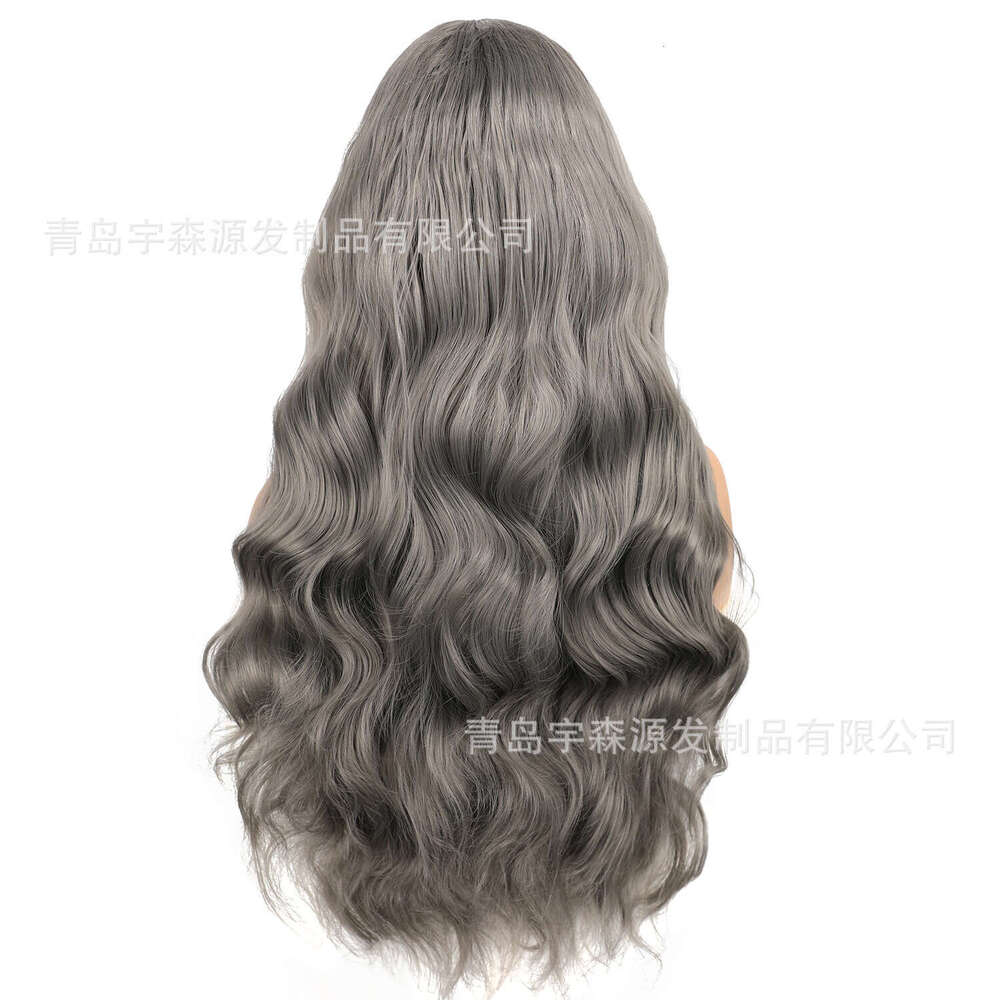 Lace Front Wig Cover T Shape New X Dark Grey Matte High Temperature Silk Fiber Front Lace Wig Head Cover Long Curled Hair