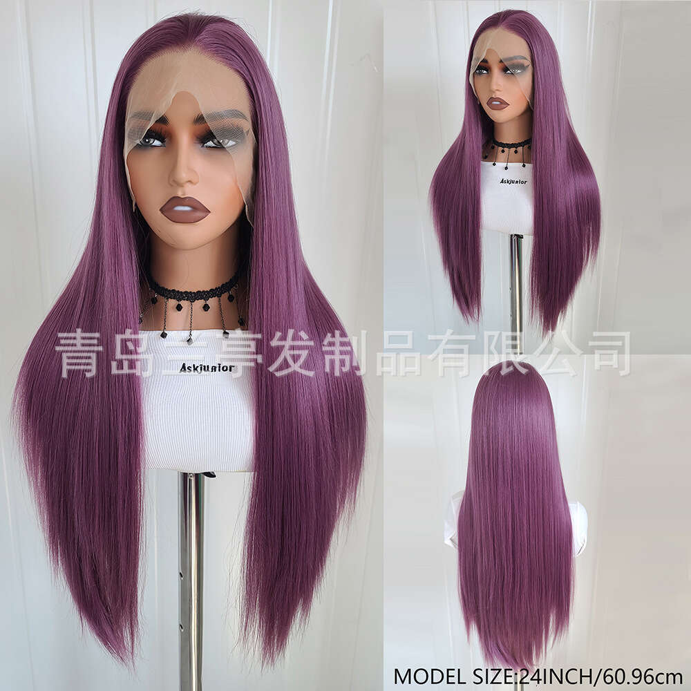 Lace Front Wig Cover T Shape Hot Selling X Large Hand Woven Synthetic Fiber Front Lace Wig Headband With Colorful Long Straight Hair