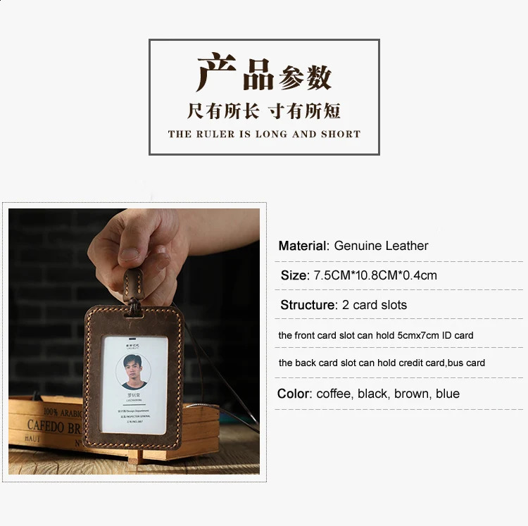 Handmade Vintage Crazy horse Genuine leather card holders ID card holder name card leather sleeve ID Badge Case 250120